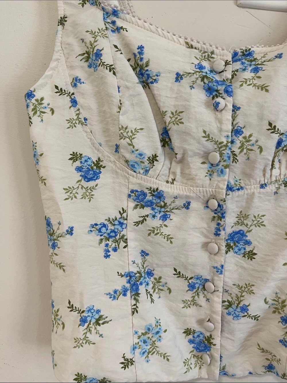 T.J.Maxx Ivory Tank Top with Blue Floral Print